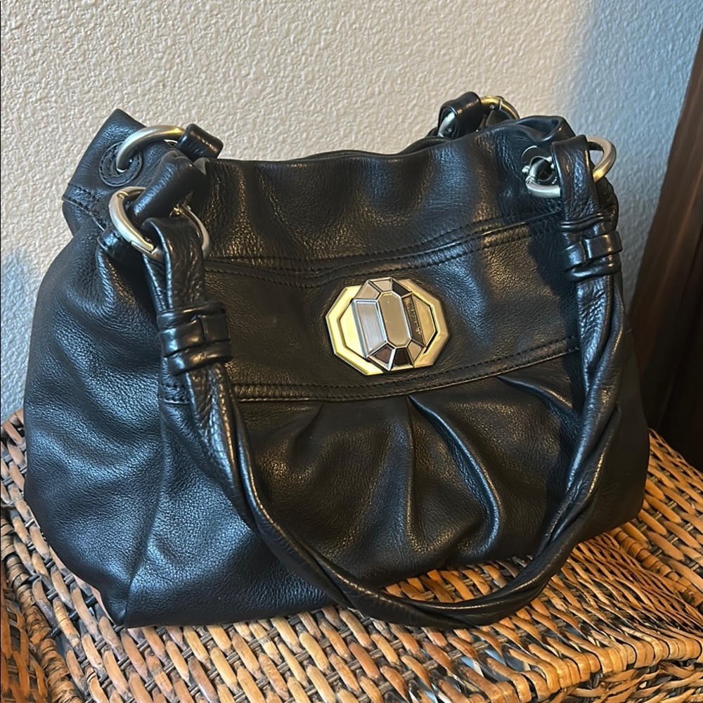 B.Makowsky Black Slouchy Shoulder Bag with Silver Hardware. - Picture 4 of 15